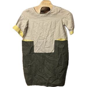 Paquito Italy Sz 52 Linen Lagenlook Colorblock Sage Green Midi‎ Dress